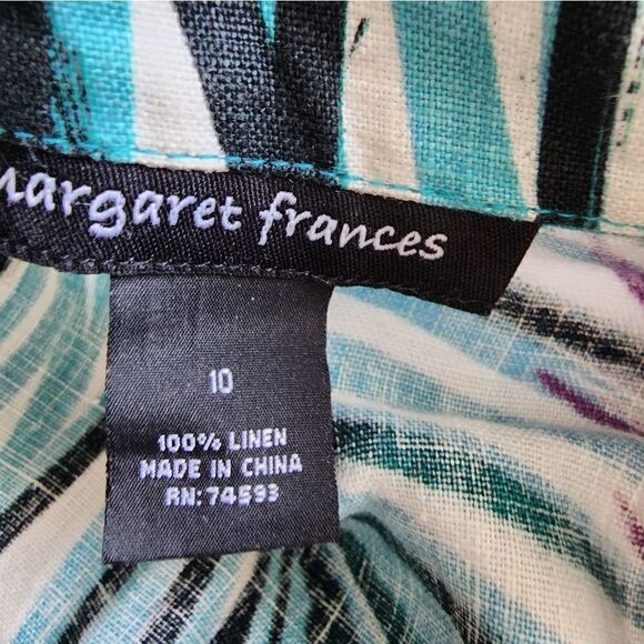 Margaret Frances 100% linen long sleeve front buttons palm leaves print jacket - Picture 12 of 12